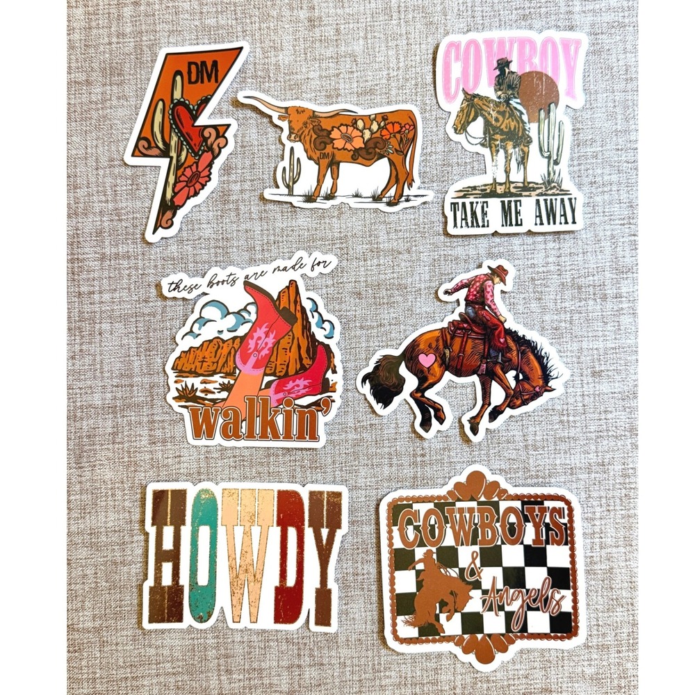 Set of 7 Western Cowboy Vinyl Stickers Decals